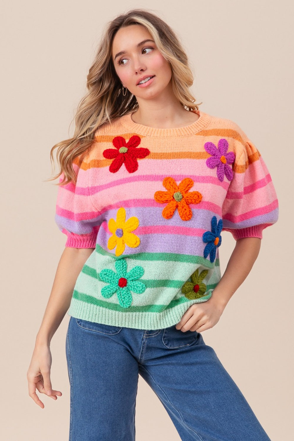 PETAL PATCH STRIPED SWEATER