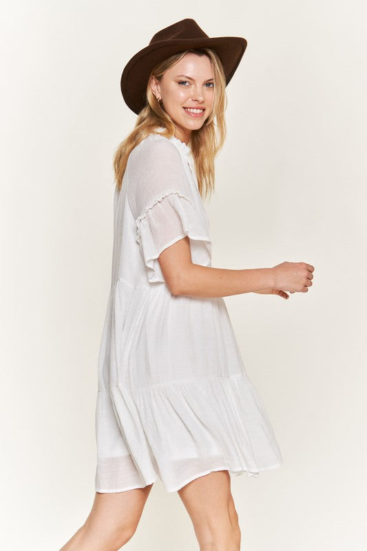 FRILLED TO THE BRIM TIERED MINI DRESS