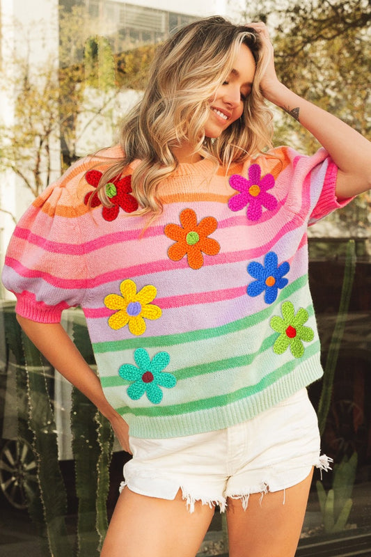 PETAL PATCH STRIPED SWEATER