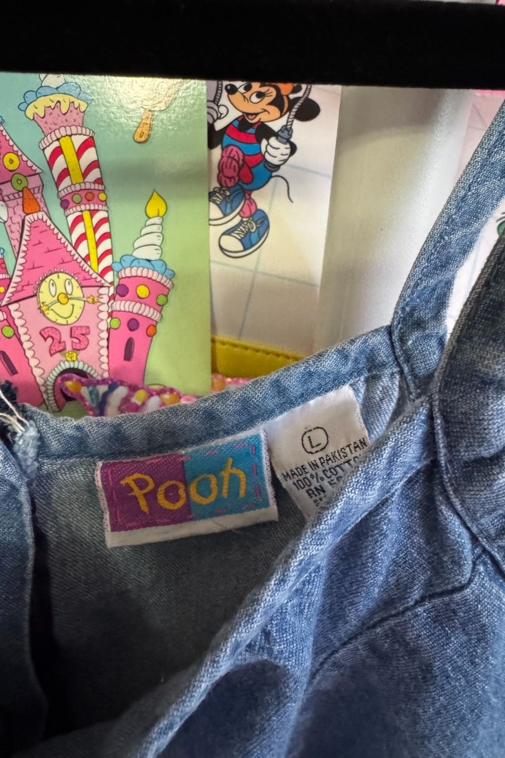 VINTAGE WINNIE THE POOH GIRLS DENIM DRESS - SIZE L*