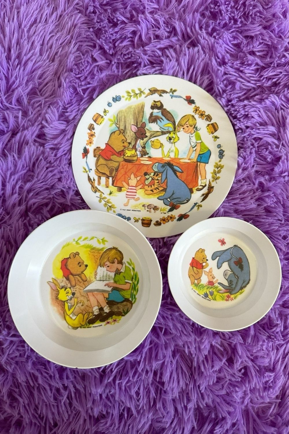 VINTAGE WINNIE THE POOH 3 PIECE PLATE AND BOWLS SET*