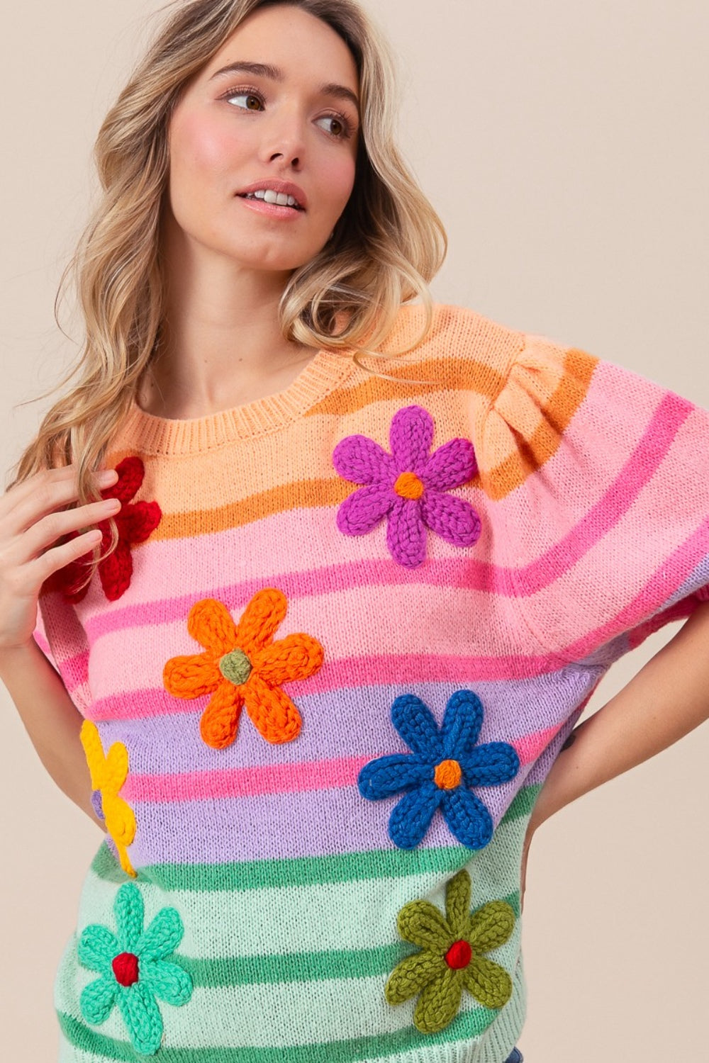 PETAL PATCH STRIPED SWEATER