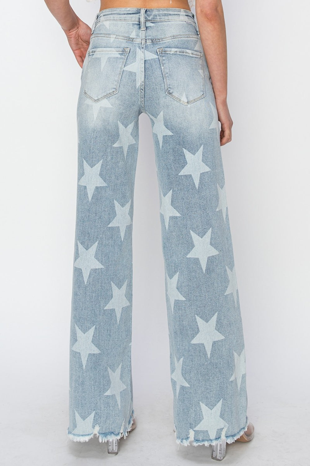 STAR-SPANGLED RAW HEM WIDE LEG JEANS