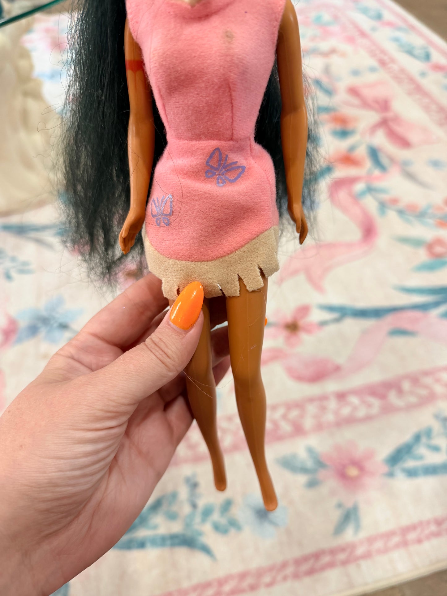 90s vintage disney Pocahontas Barbie doll blush dress