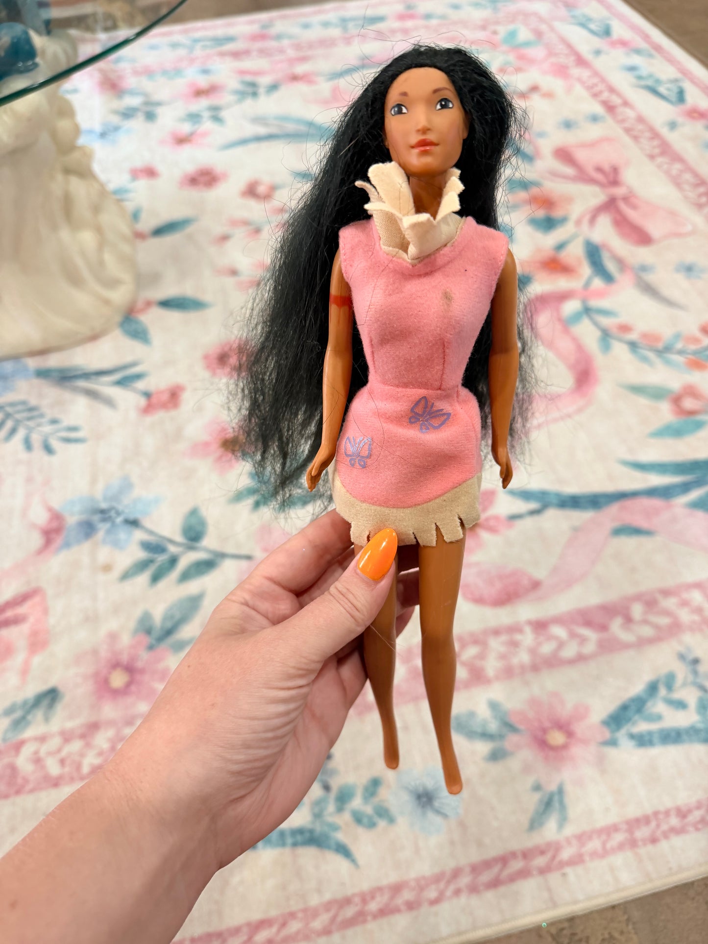 90s vintage disney Pocahontas Barbie doll blush dress