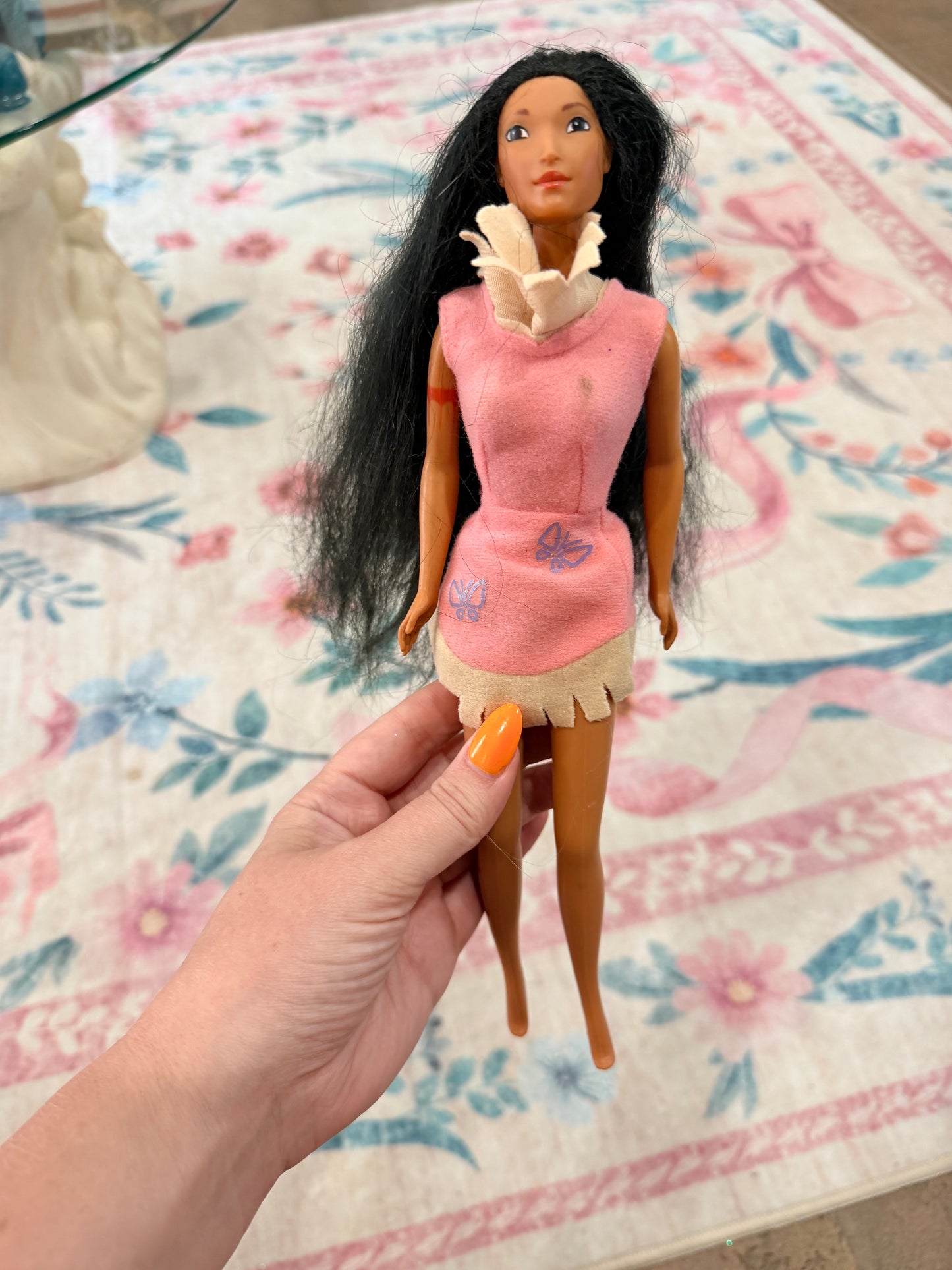 90s vintage disney Pocahontas Barbie doll blush dress