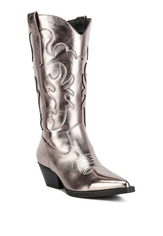 SLEIGH BELL FAUX LEATHER COWBOY BOOTS