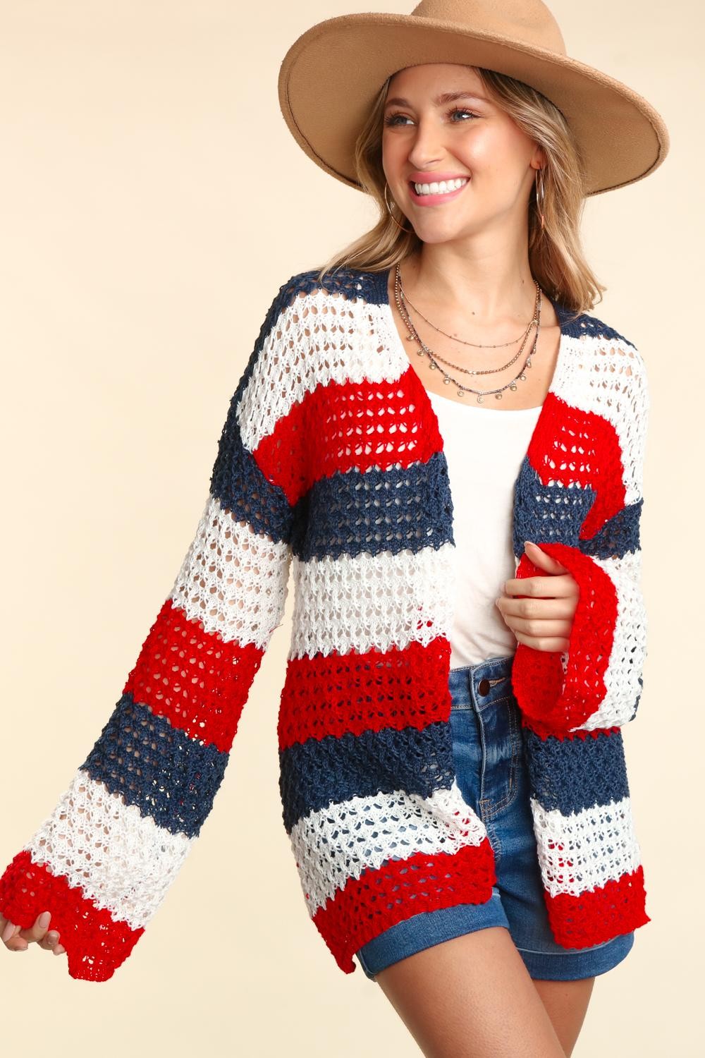 MEMORY LANE OPEN FRONT STRIPE CARDIGAN