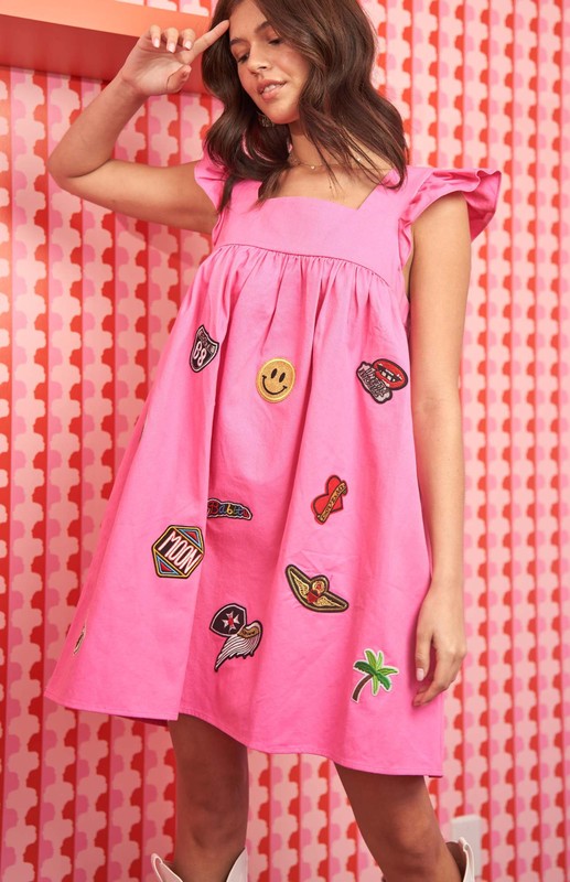 GROOVY PATCH PARADE MINI DRESS