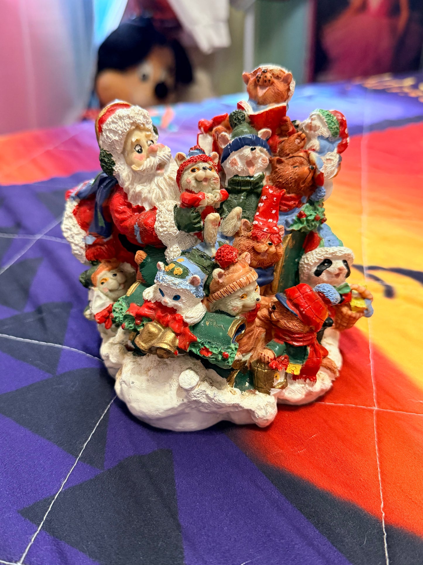 Santa and fur friends Christmas figurine