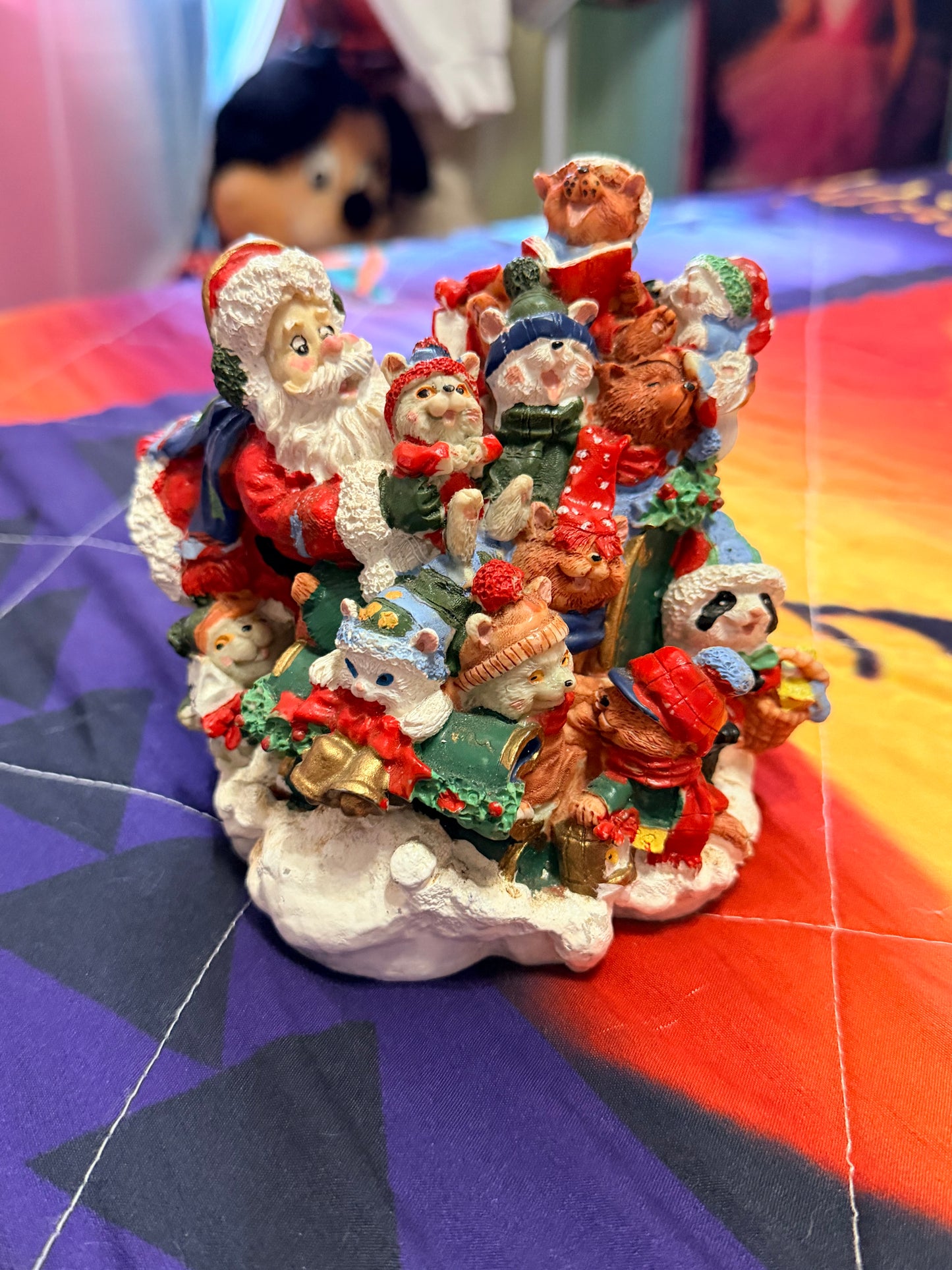 Santa and fur friends Christmas figurine