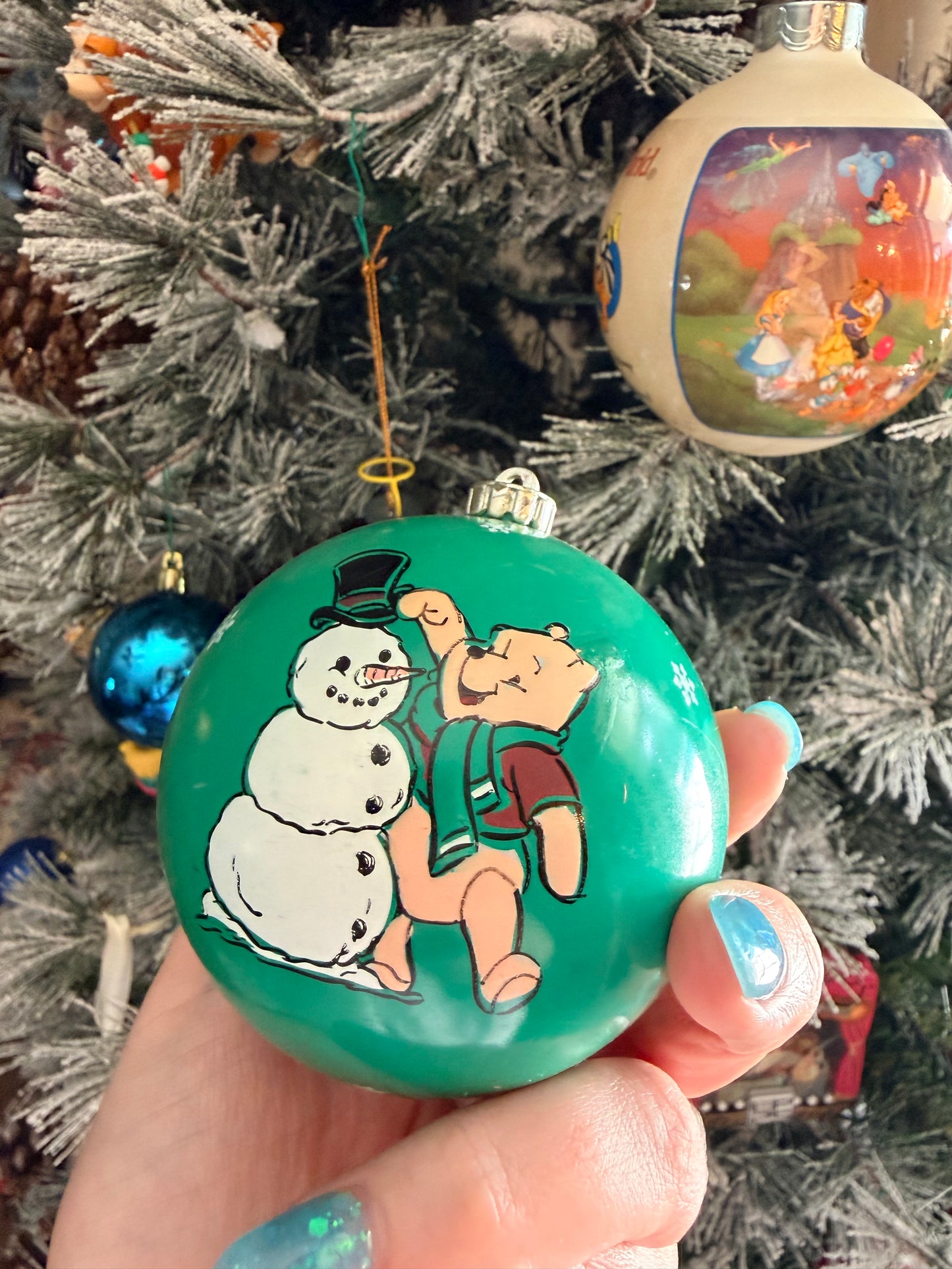 Winnie the Pooh and snowman ornament