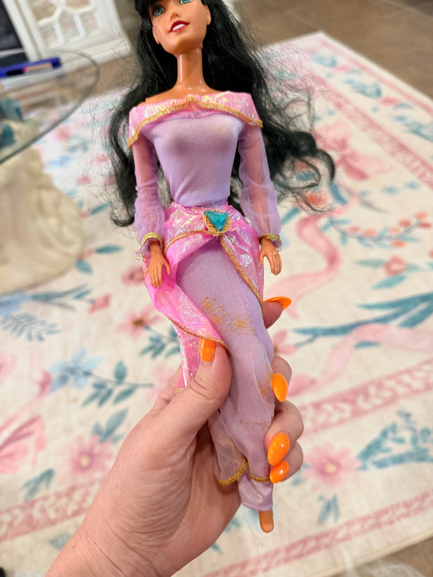 Esmeralda Barbie dressed in Princess Jasmine outfit