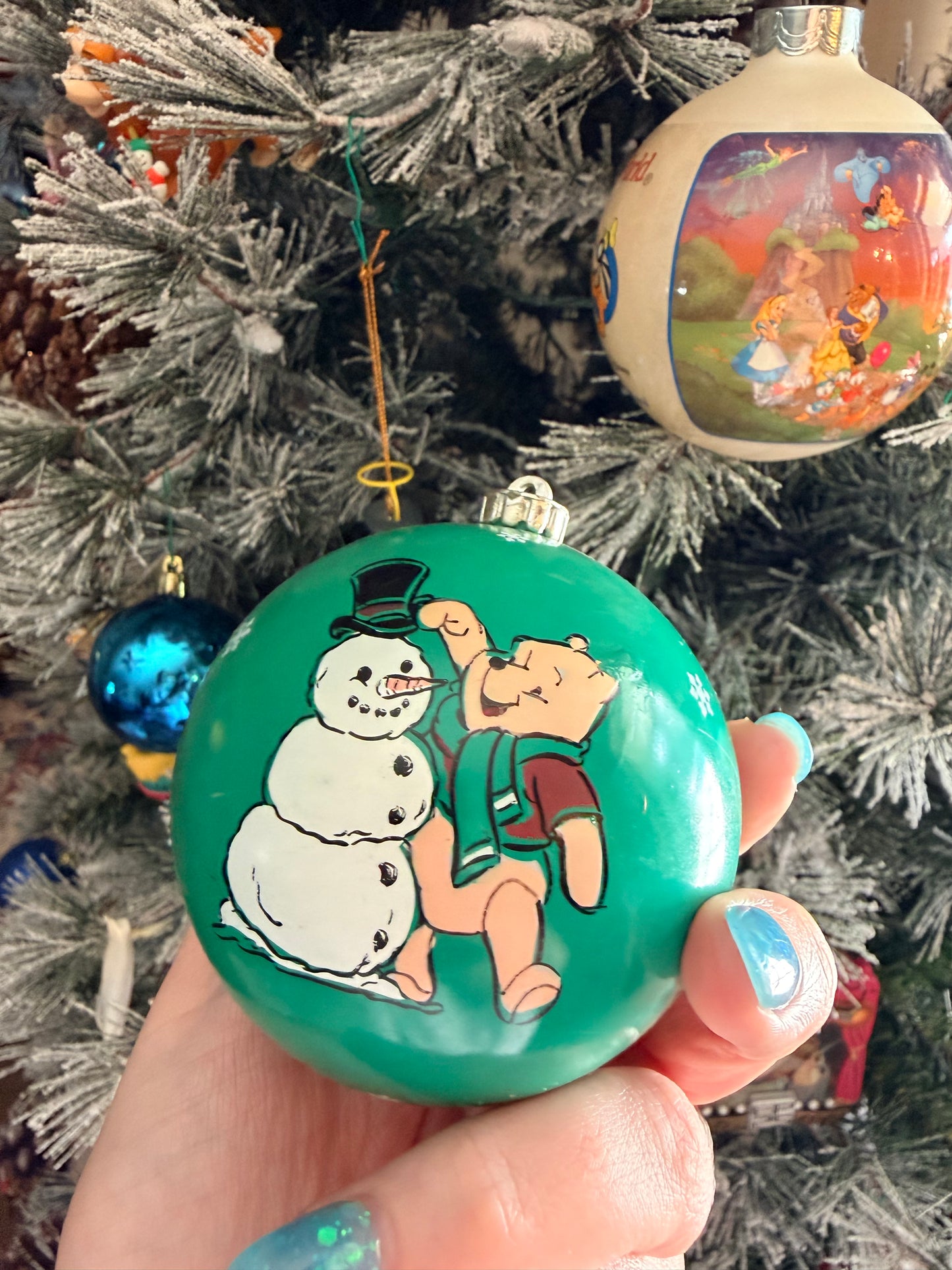 Winnie the Pooh and snowman ornament