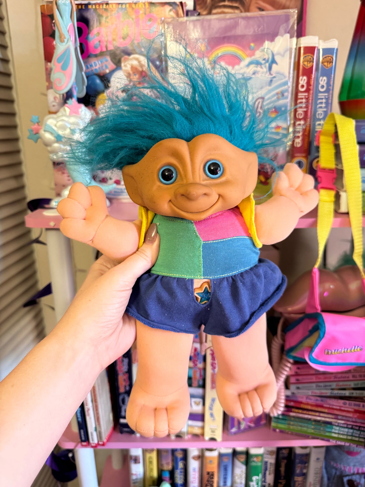 Vintage Treasure Troll Cuddle Tots Shubee Plush Doll Blue Hair Galoob 1998
