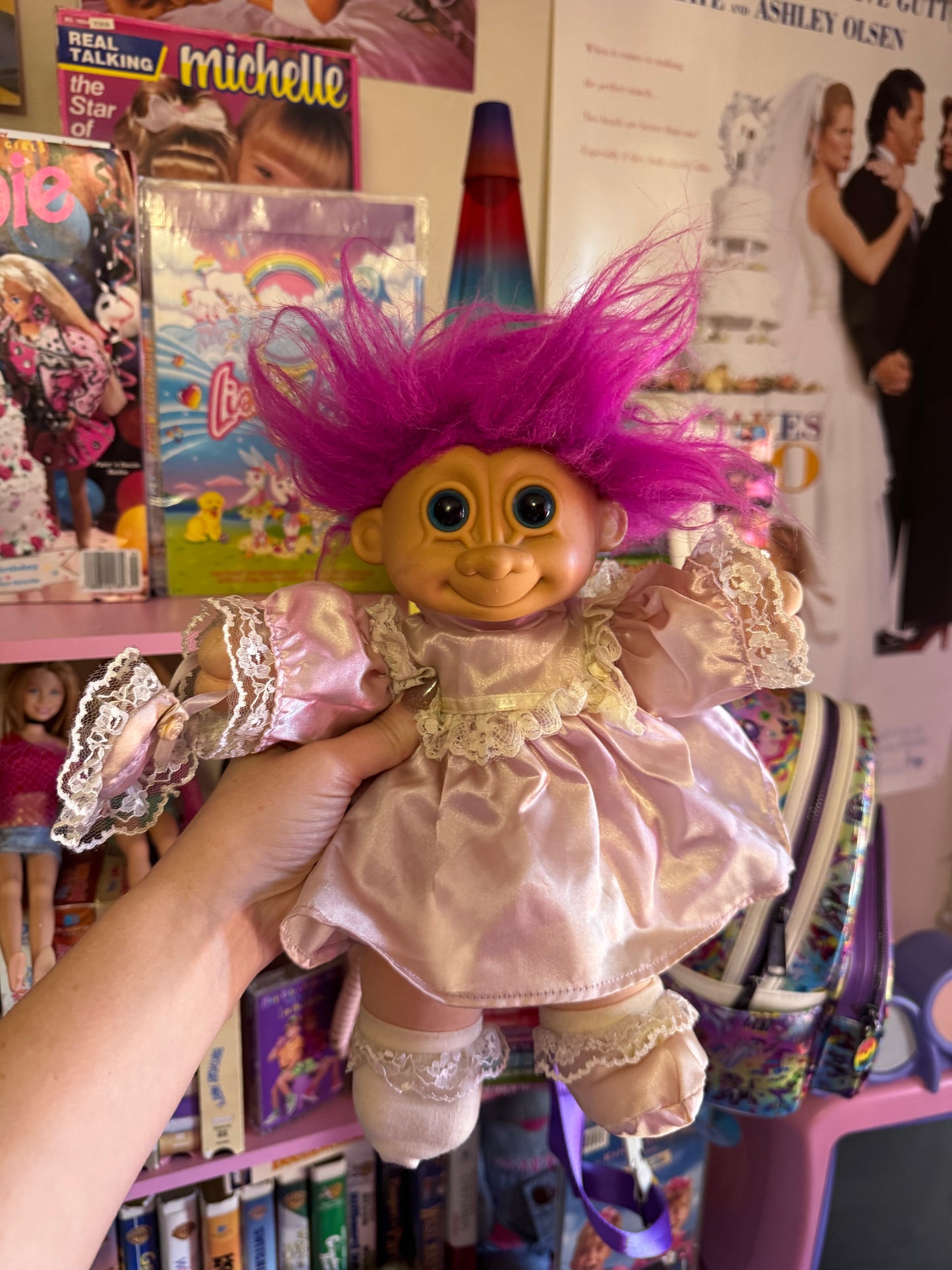 Vintage 12" RUSS BERRIE TROLL KIDZ DOLL 2325 PURPLE DRESS GIRL PLUSH  STUFFED