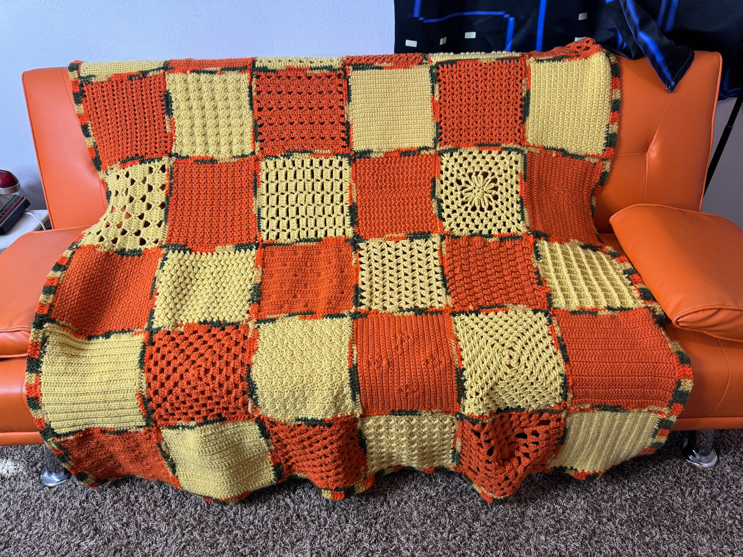 1970s Pumpkin Patch Granny Sampler Blanket