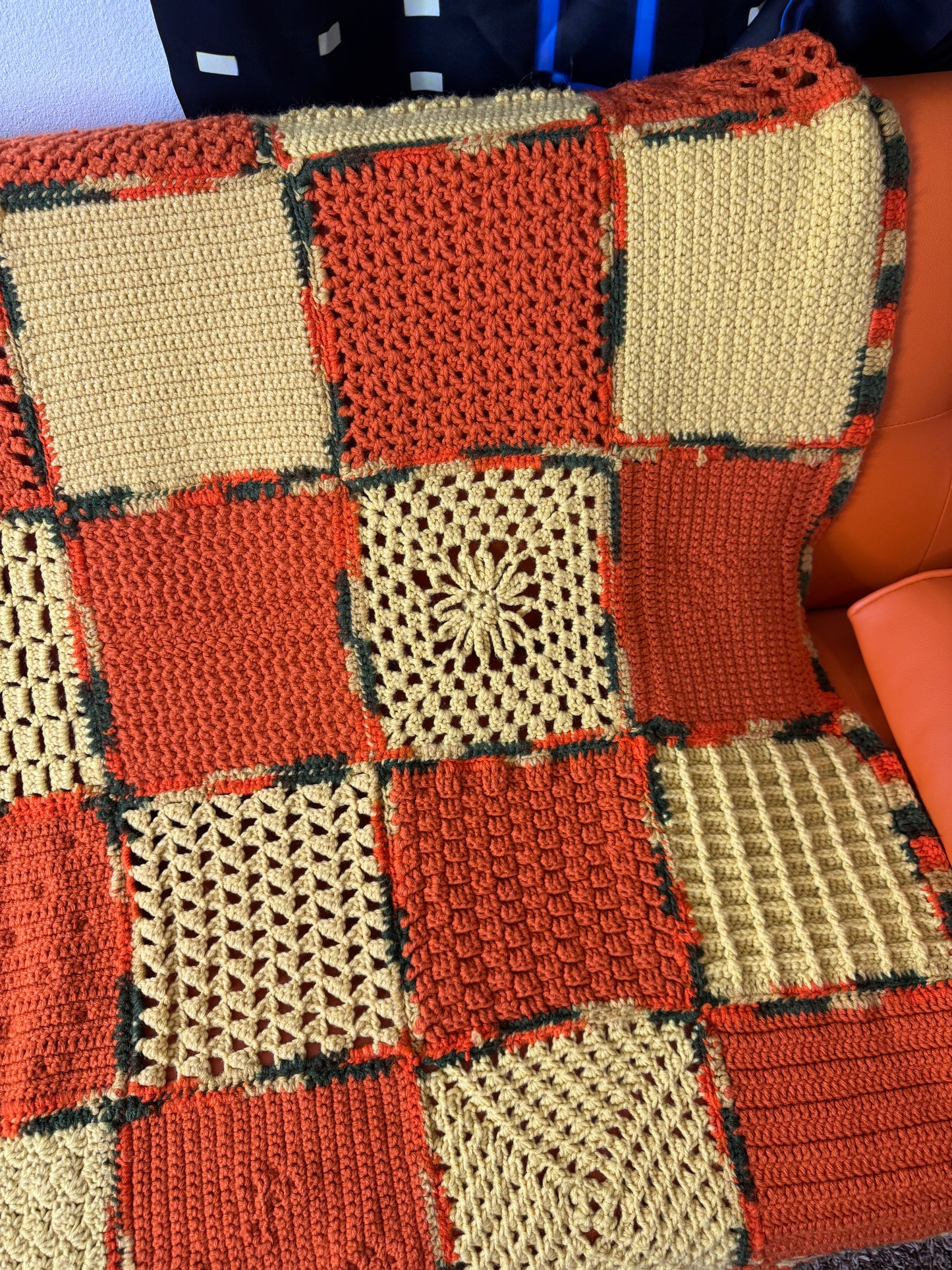 1970s Pumpkin Patch Granny Sampler Blanket