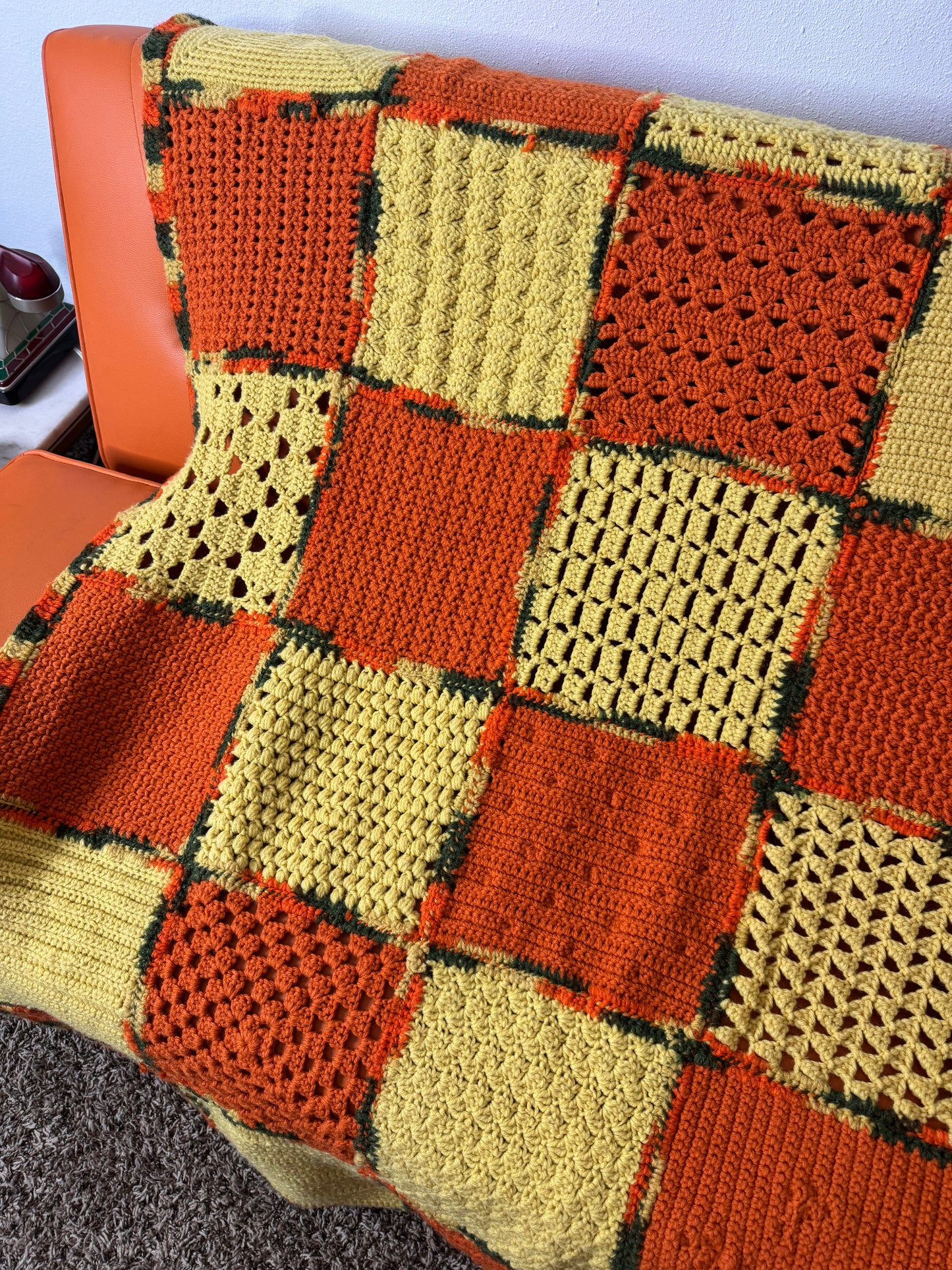 1970s Pumpkin Patch Granny Sampler Blanket