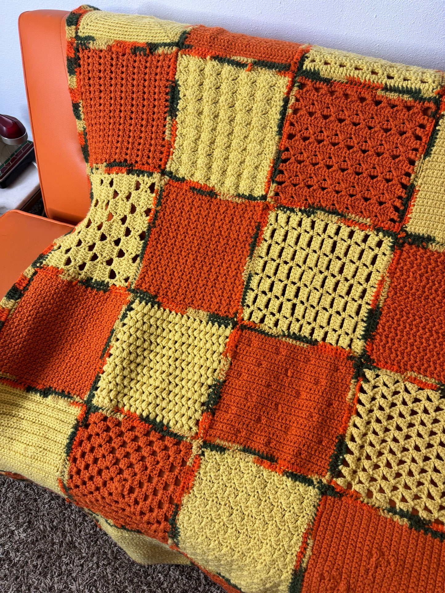 1970s Pumpkin Patch Granny Sampler Blanket