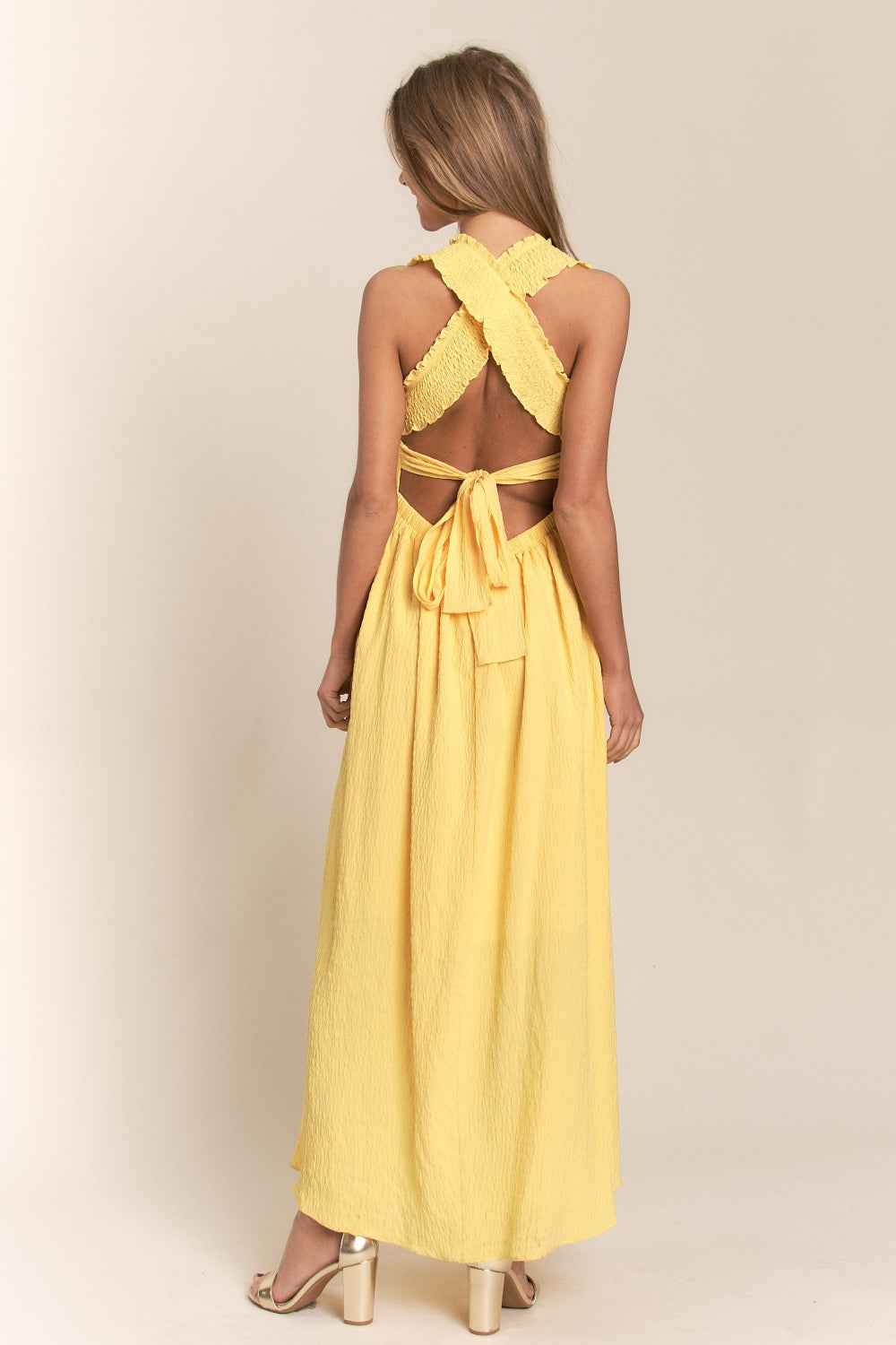 SUNSHINE SERENADE CRISSCROSS BACK TIE MAXI DRESS