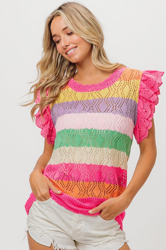 TROPICAL PARADISE RUFFLED KNIT SHIRT