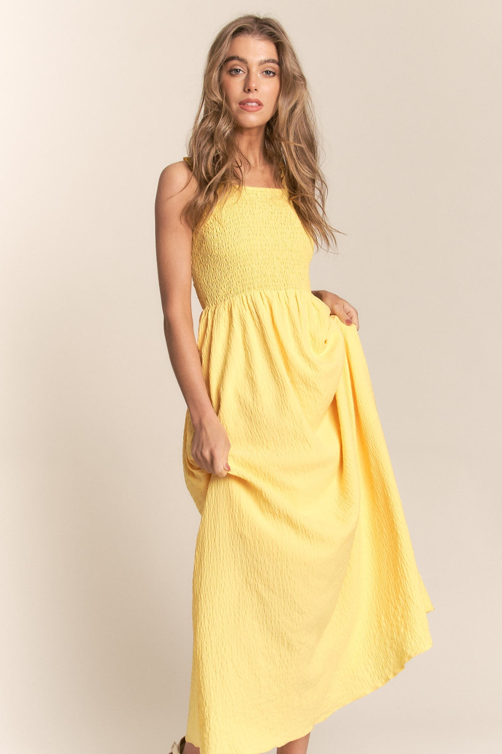 SUNSHINE SERENADE CRISSCROSS BACK TIE MAXI DRESS