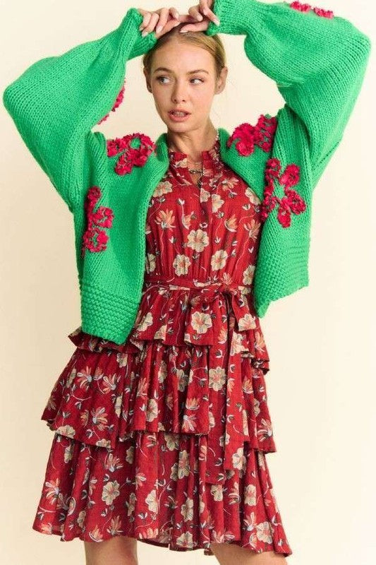 HOLLY BERRY BLOSSOMS CARDI