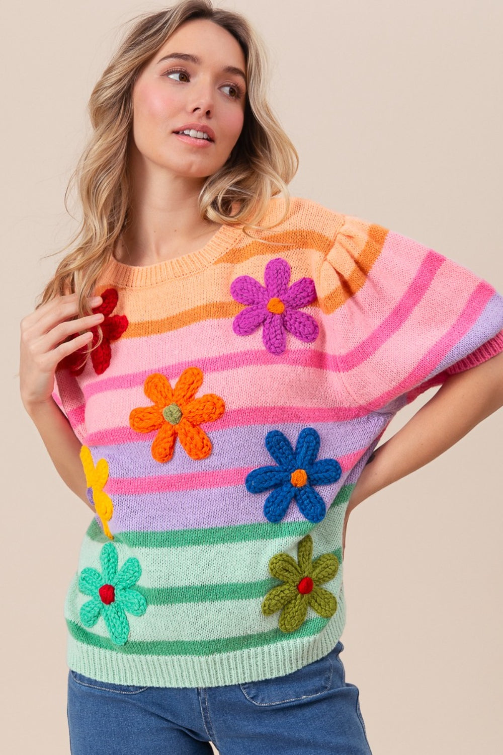 PETAL PATCH STRIPED SWEATER