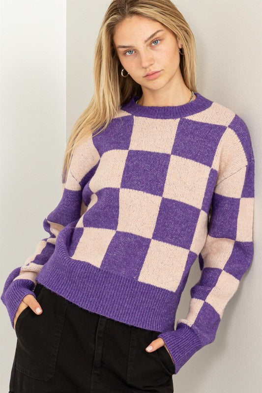 SUGAR PLUM CHECKERED SWEATER