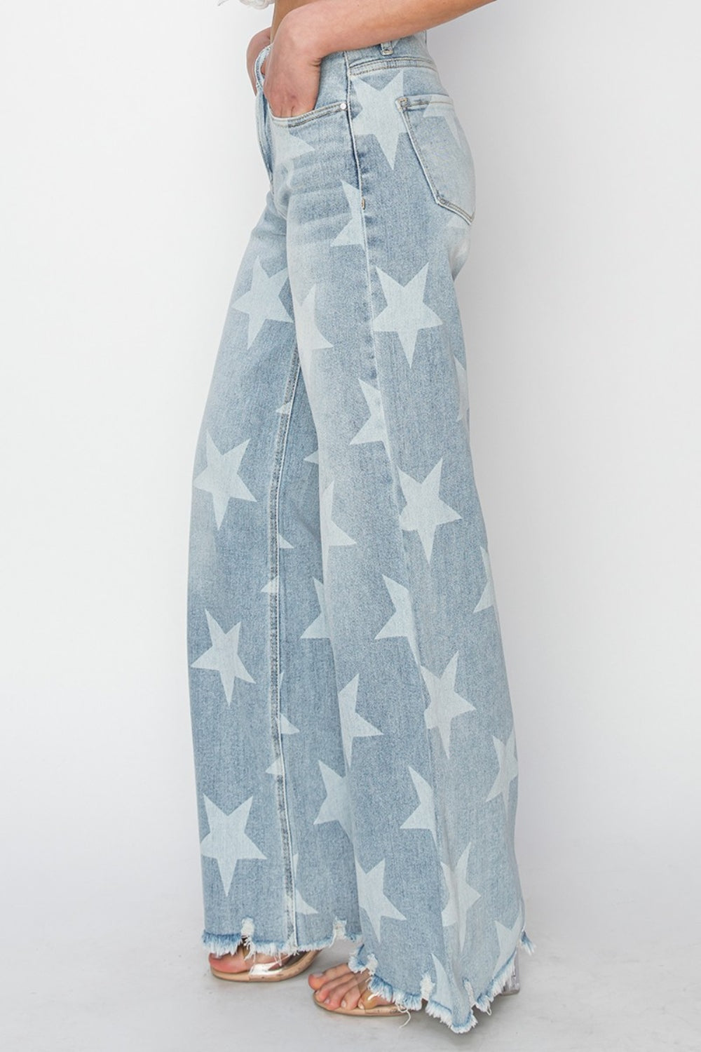 STAR-SPANGLED RAW HEM WIDE LEG JEANS