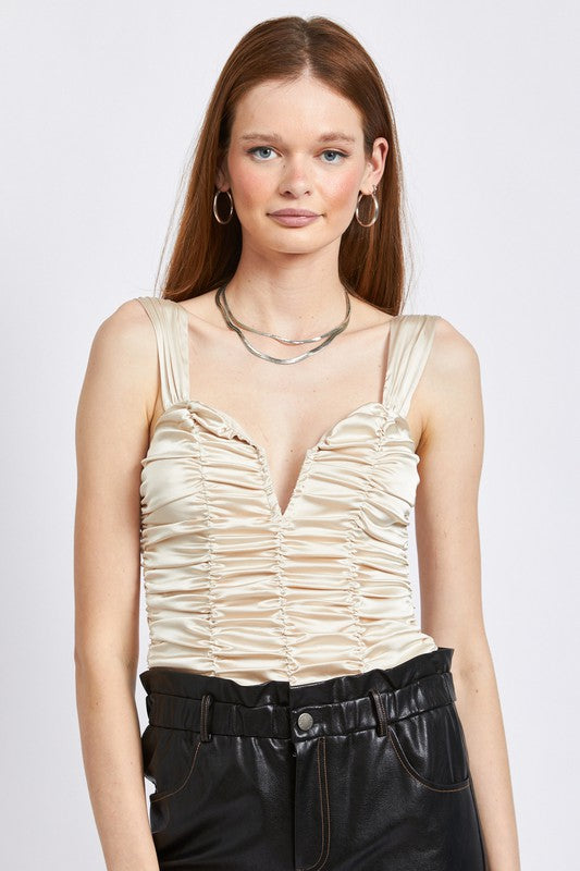 NOTHING BUT GLAM DAYS SLEEVELESS RUCHED BODYSUIT