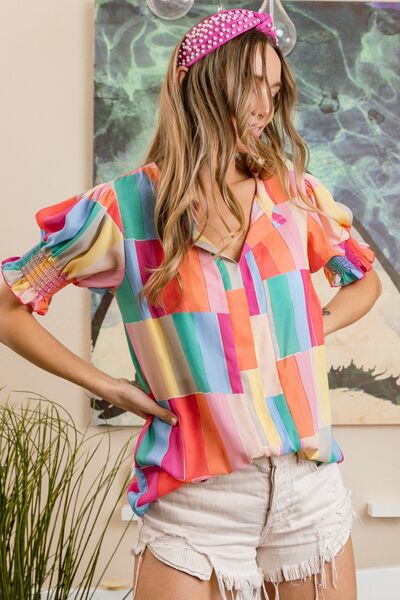 FUNKY COLOR POP SMOCKED BLOUSE