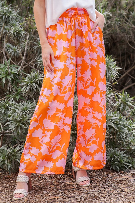 SUMMER BEACH WIDE LEG PANTS WITH SELF TIE DRAWSTRING