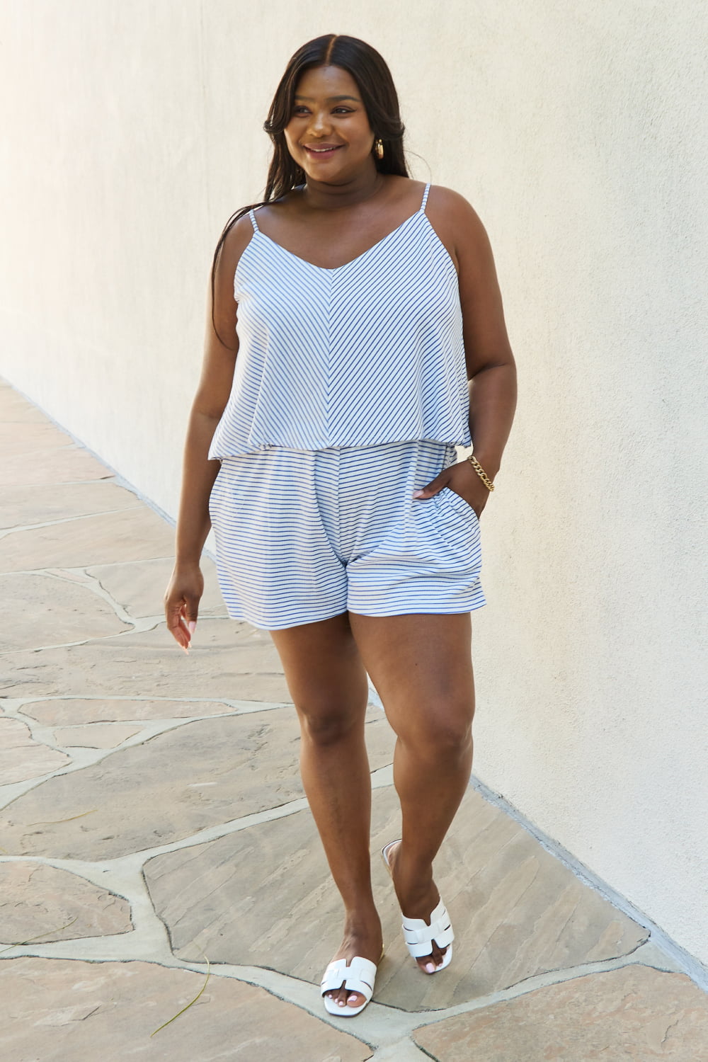 IT TAKES TWO DOUBLE FLARE STRIPED ROMPER