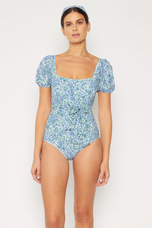 WHERE THE SKY AND SEAS MEET PUFF SLEEVE ONE-PIECE SWIMSUIT