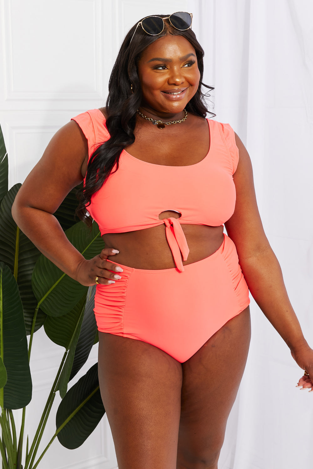 CORALS BY THE BEACH CROP SWIM TOP AND RUCHED BOTTOM SET