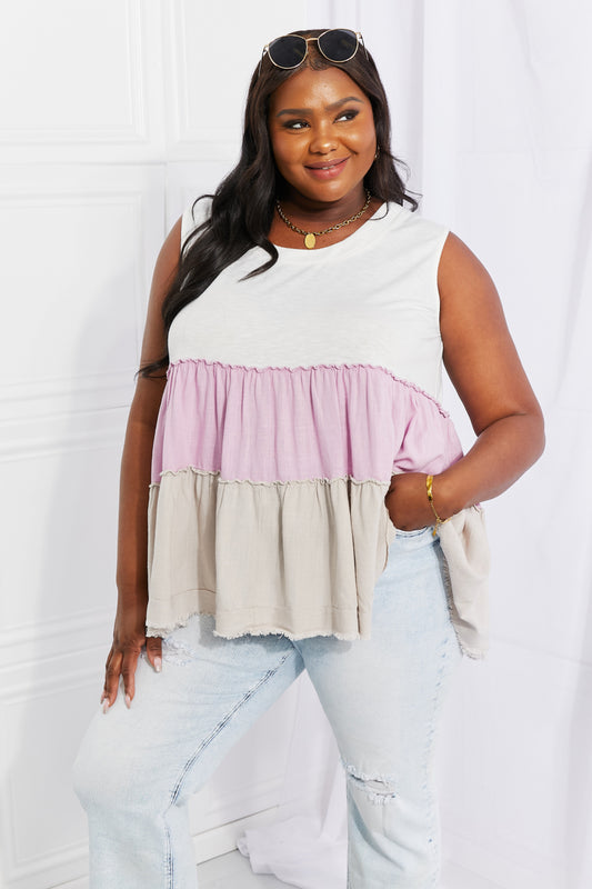 SUNSET MOMENTS COLOR BLOCK BABYDOLL TOP