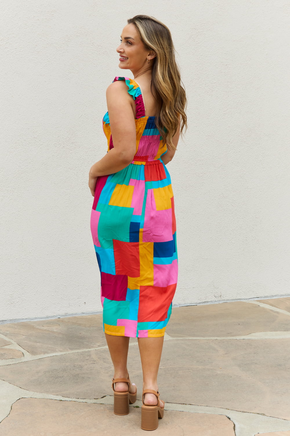 SUMMER HOLIDAY MULTICOLORED SQUARE PRINT DRESS