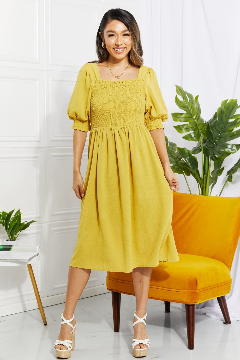 TALE AS OLD AS TIME SQUARE NECK MIDI DRESS