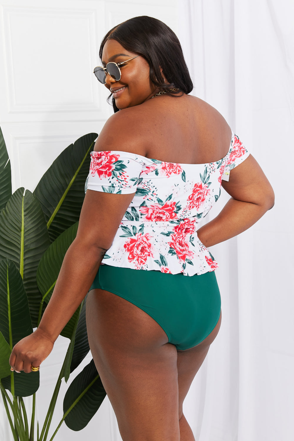 TAME ME TO THE TROPICS OFF SHOULDER SWIM TANKINI SET