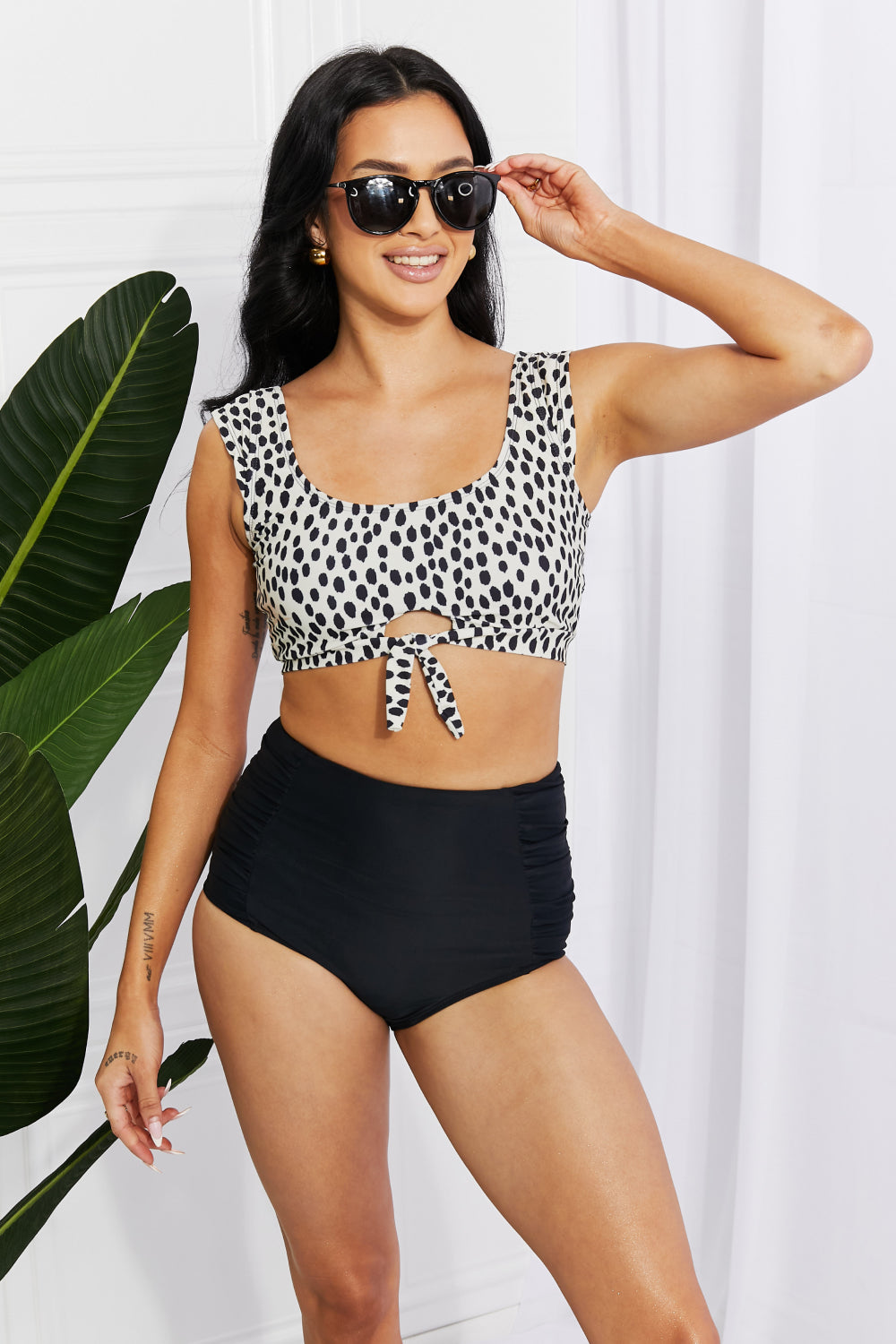 BEACHSIDE CHIC CROP SWIM TOP AND RUCHED BOTTOM SET