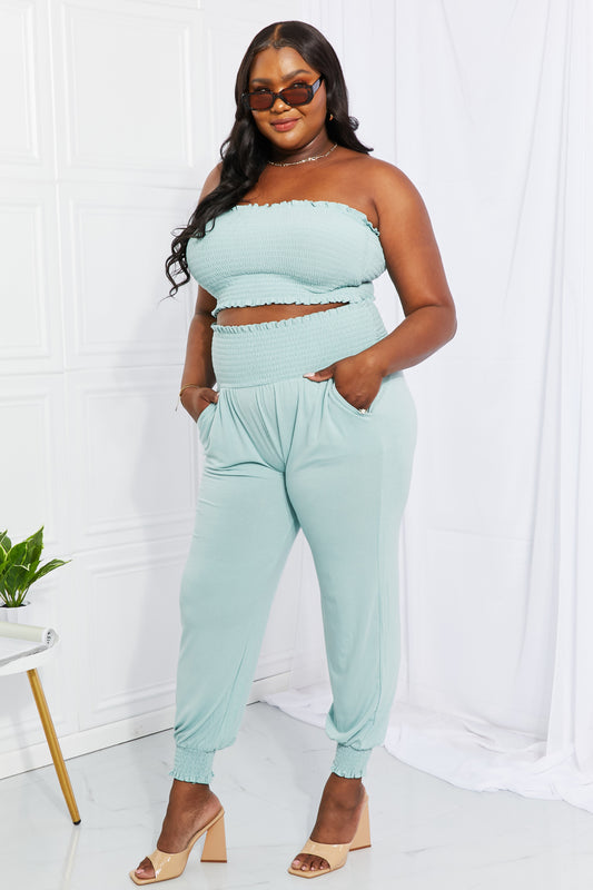 DROP IT DOWN SMOCKED TUBE TOP & JOGGERS SET