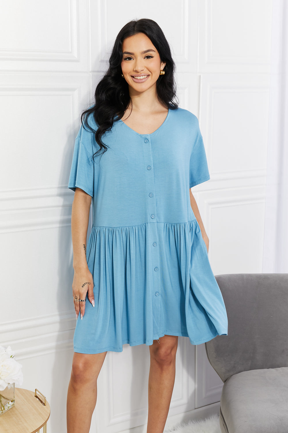 SPRING TIME CUTIE BUTTON UP FLARE DRESS