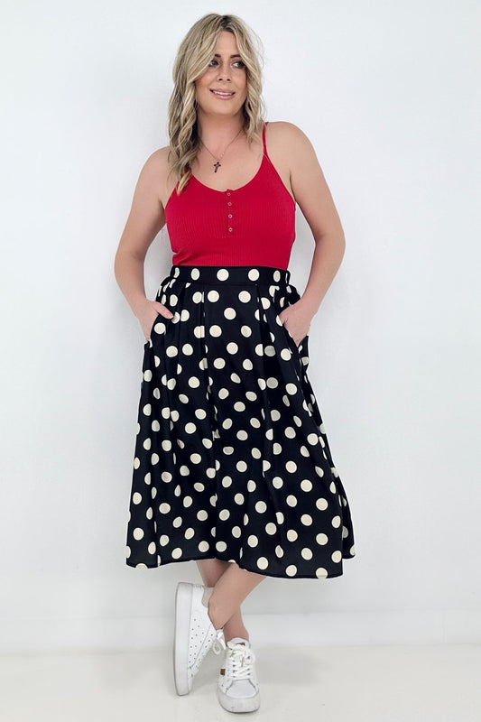 FIND ME IN THE CROWD POLKA DOT MIDI SKIRT