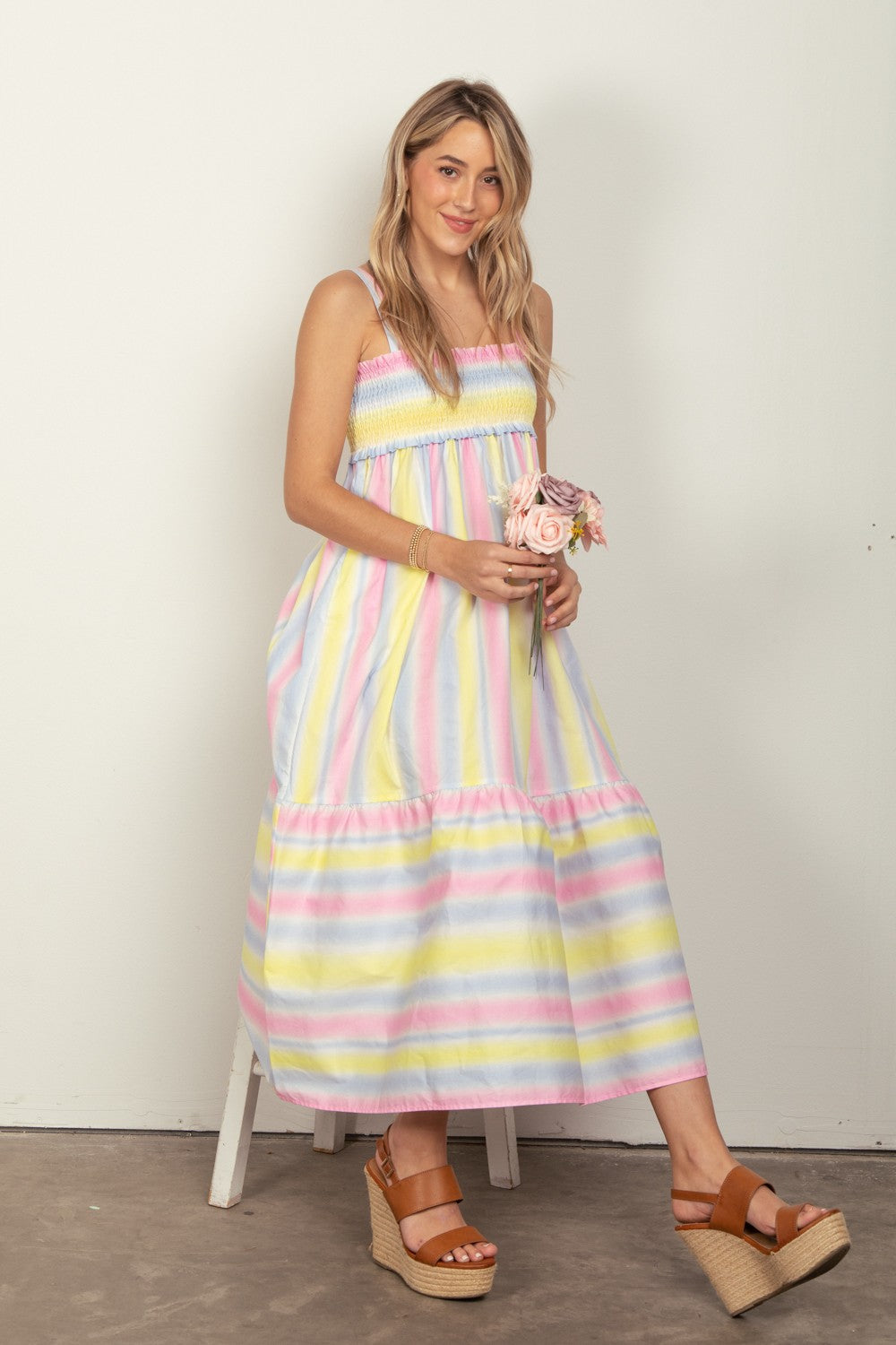 SPRING AWAKENING SMOCKED MIDI CAMI DRESS