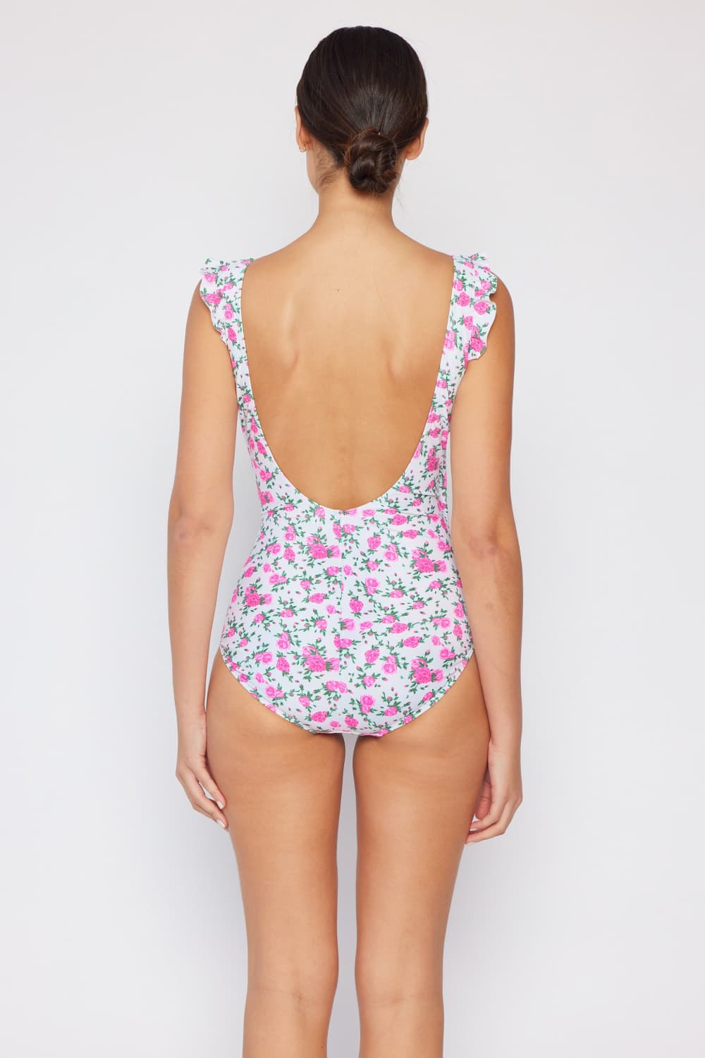 SUMMER ROSES RUFFLE FAUX WRAP ONE-PIECE