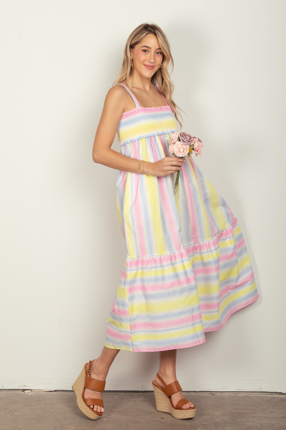 SPRING AWAKENING SMOCKED MIDI CAMI DRESS