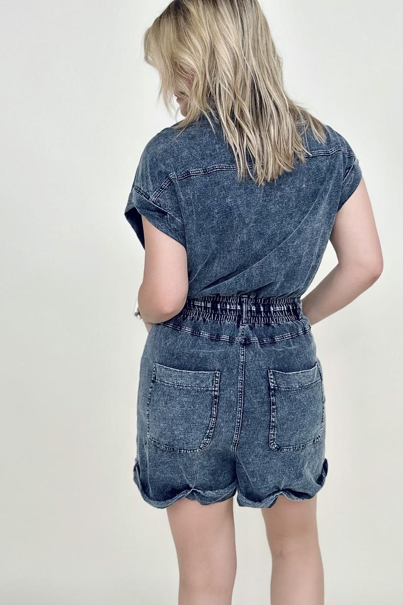 AIN'T IT FUN SHORT SLEEVE BUTTONED FRONT WOVEN ROMPER