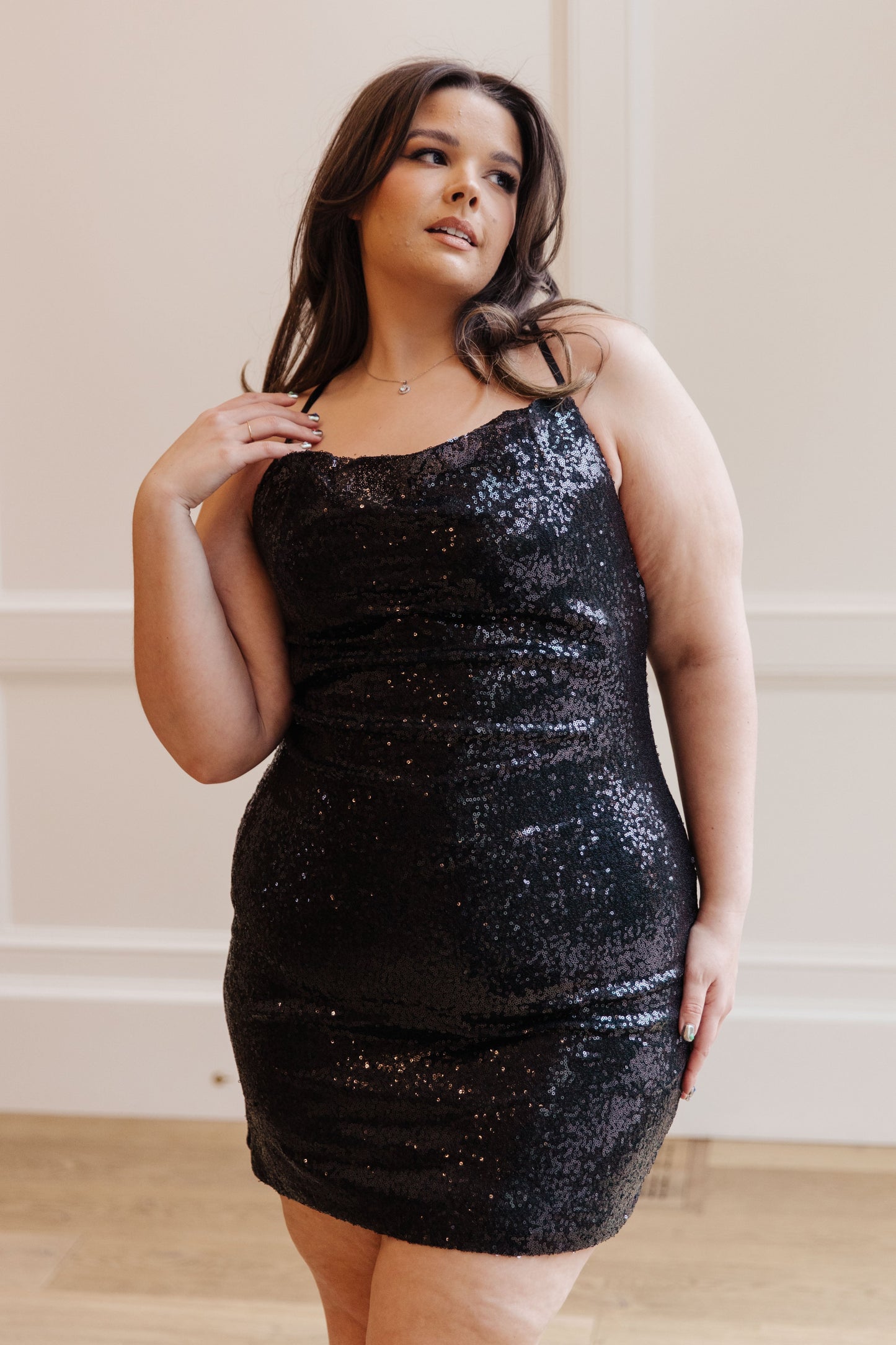 GLISTEN AND GLOW BLACK SEQUIN HOLIDAY DRESS